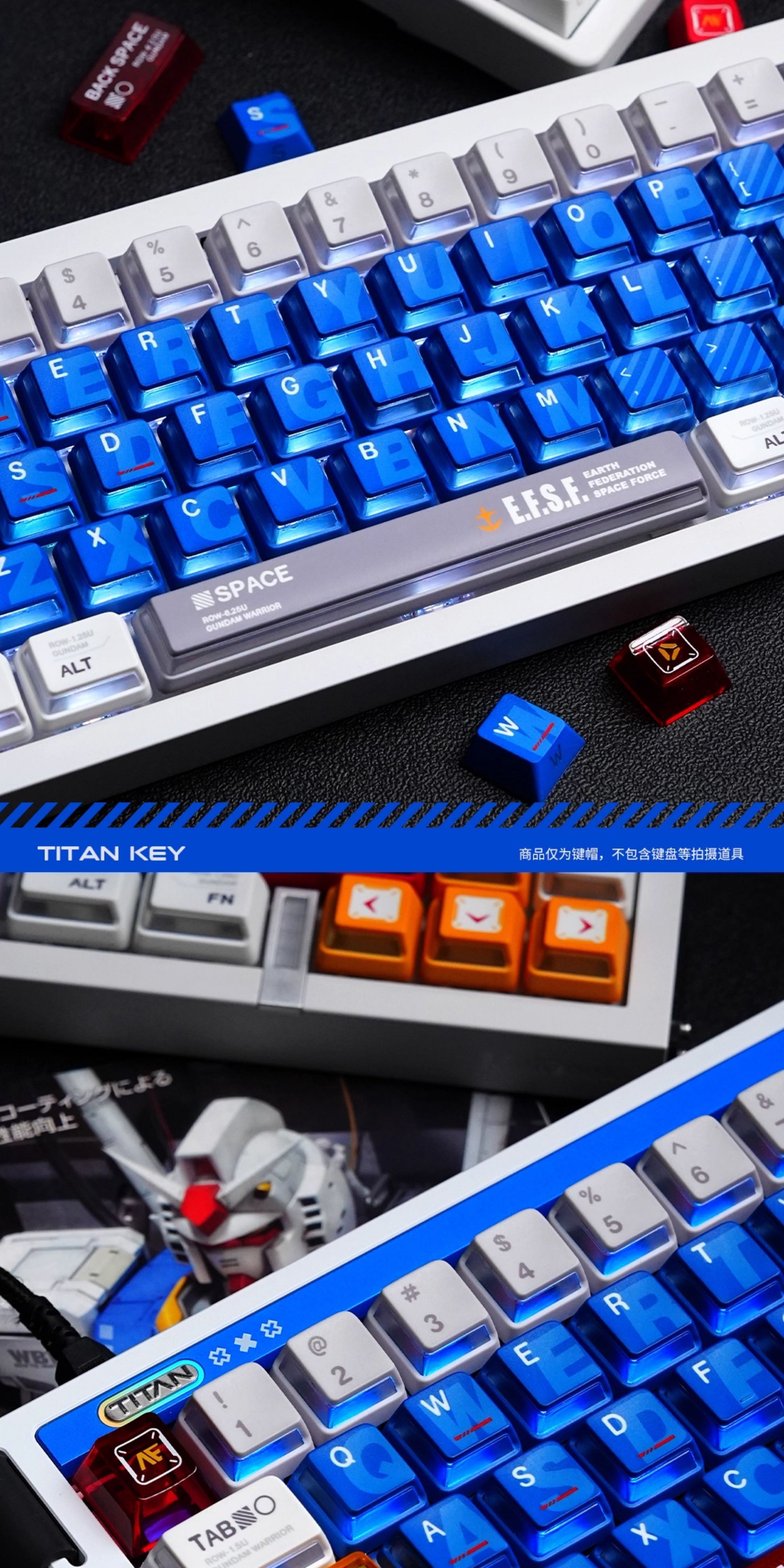 AiFei Titan Nation Gundam V2 Keycaps Nuclear Side-Transparent PBT - Titan Nation