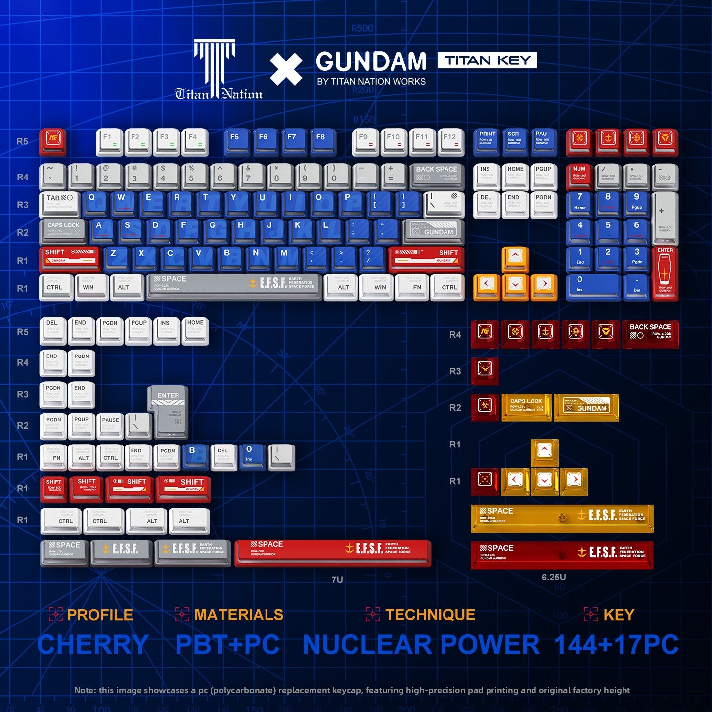 Titan Nation Gundam V2 Keycaps Nuclear Side-Transparent PBT