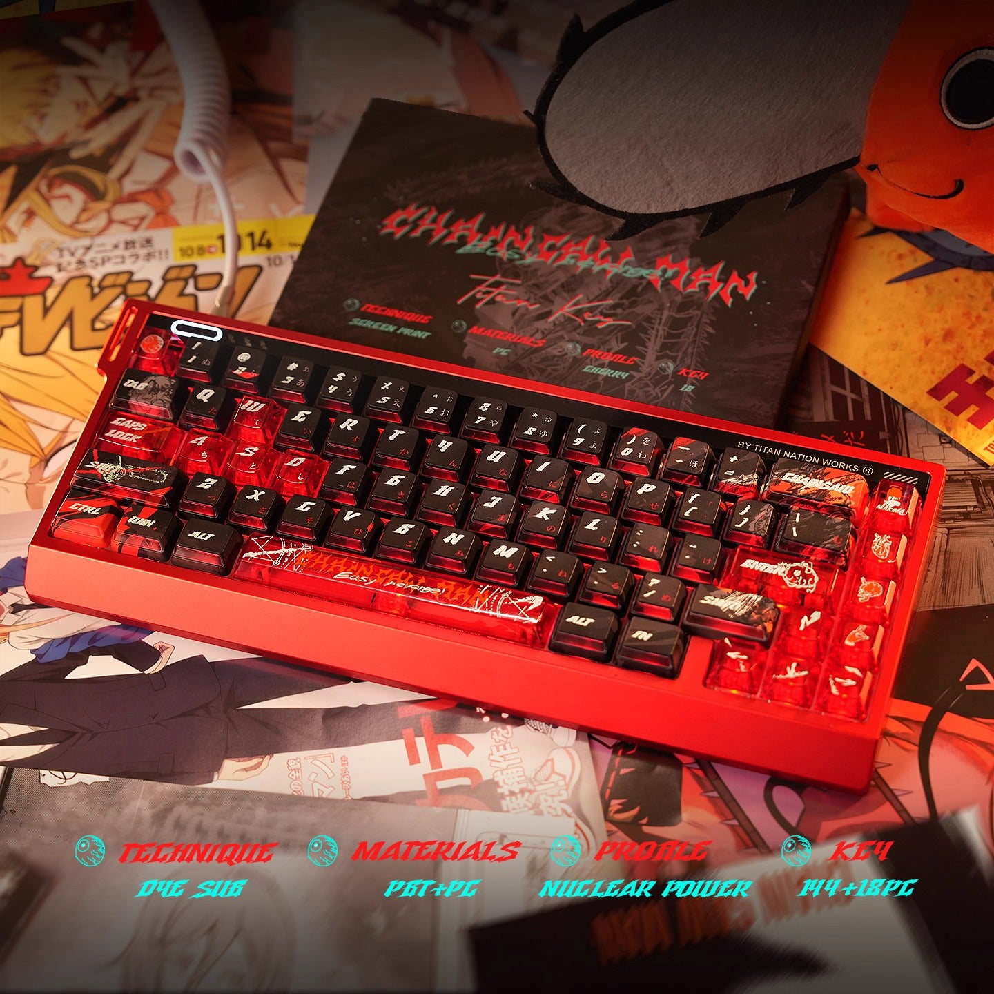 Chainsaw Man Keycaps Compatible with Wooting 60HE, MAD60HE, ACE60, ATK EDGE60, FUN60, WIN60, LUCKY 65, IPI65, REAL67, XTRFY K5, TITAN68, ACE68, MAD68HE, MADE68, HERO68, NANO68, FIRE68, MIG68, and ATK RS6.