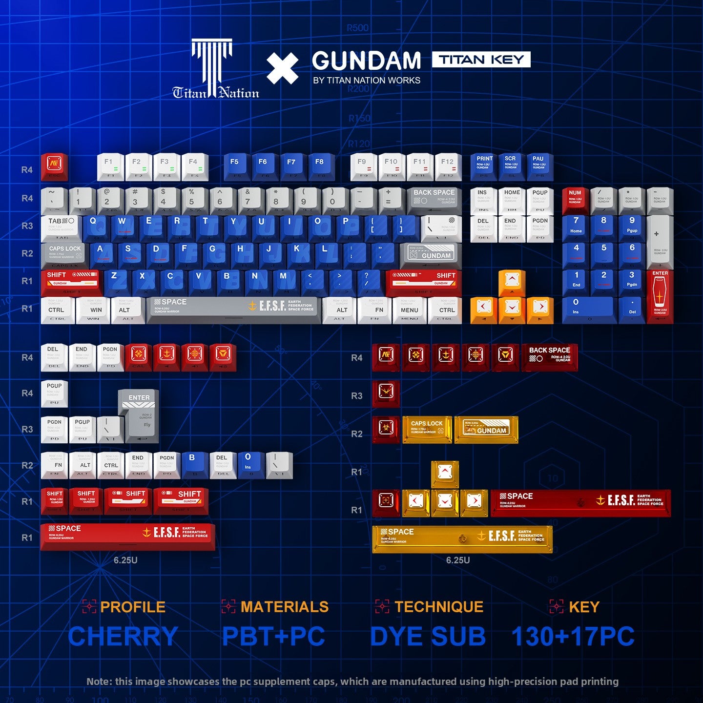 Titan Nation Gundam V2 Keycaps Nuclear Side-Transparent PBT