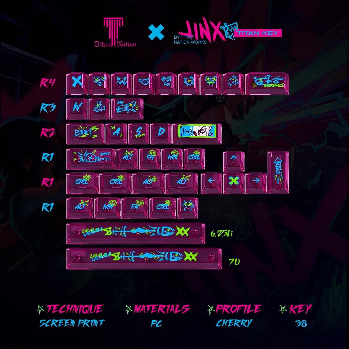 Arcane Jinx Keycaps are compatible with keyboards like MAD60HE, ACE60, and Wooting 60HE.