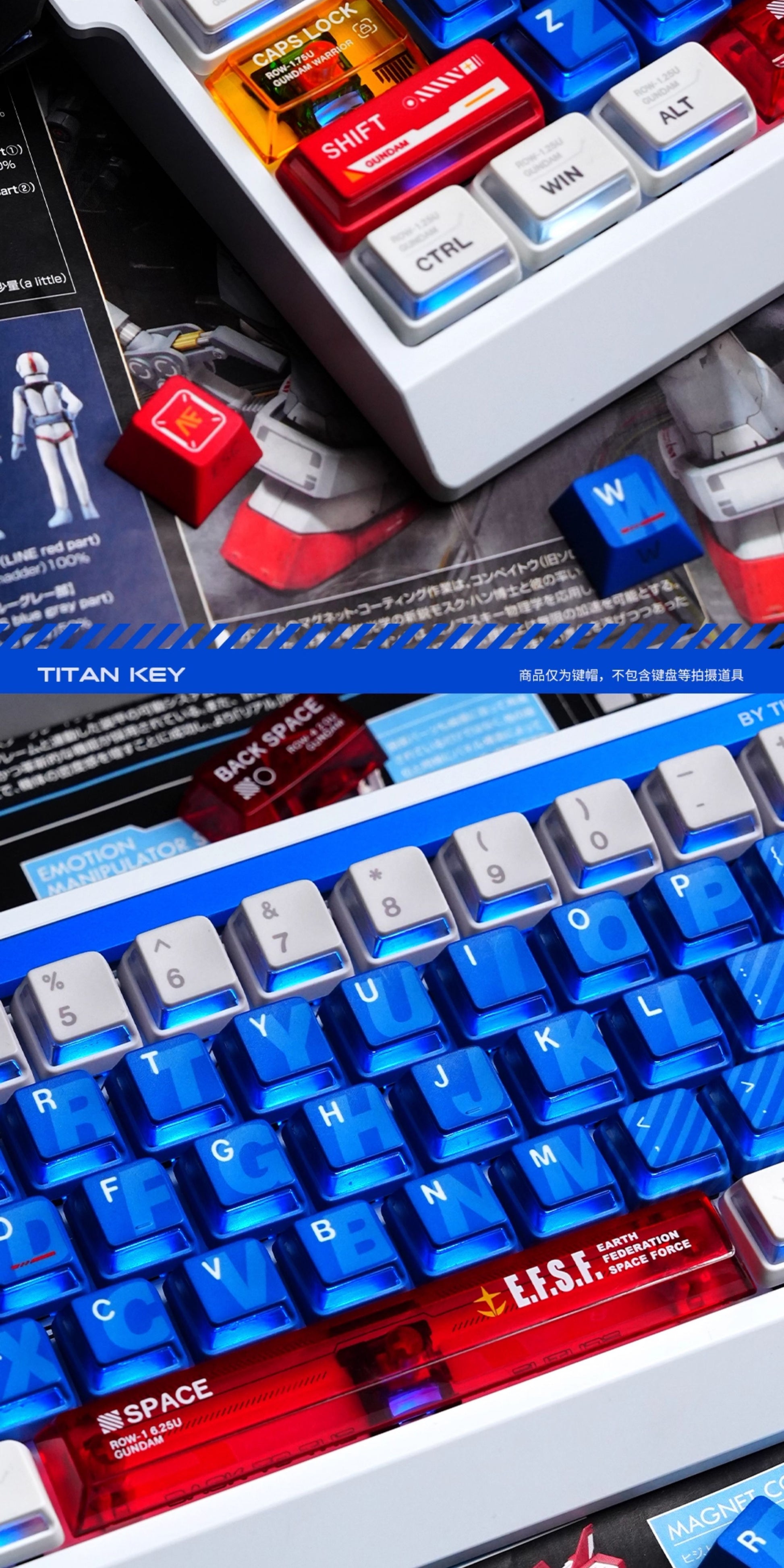 AiFei Titan Nation Gundam V2 Keycaps Nuclear Side-Transparent PBT - Titan Nation