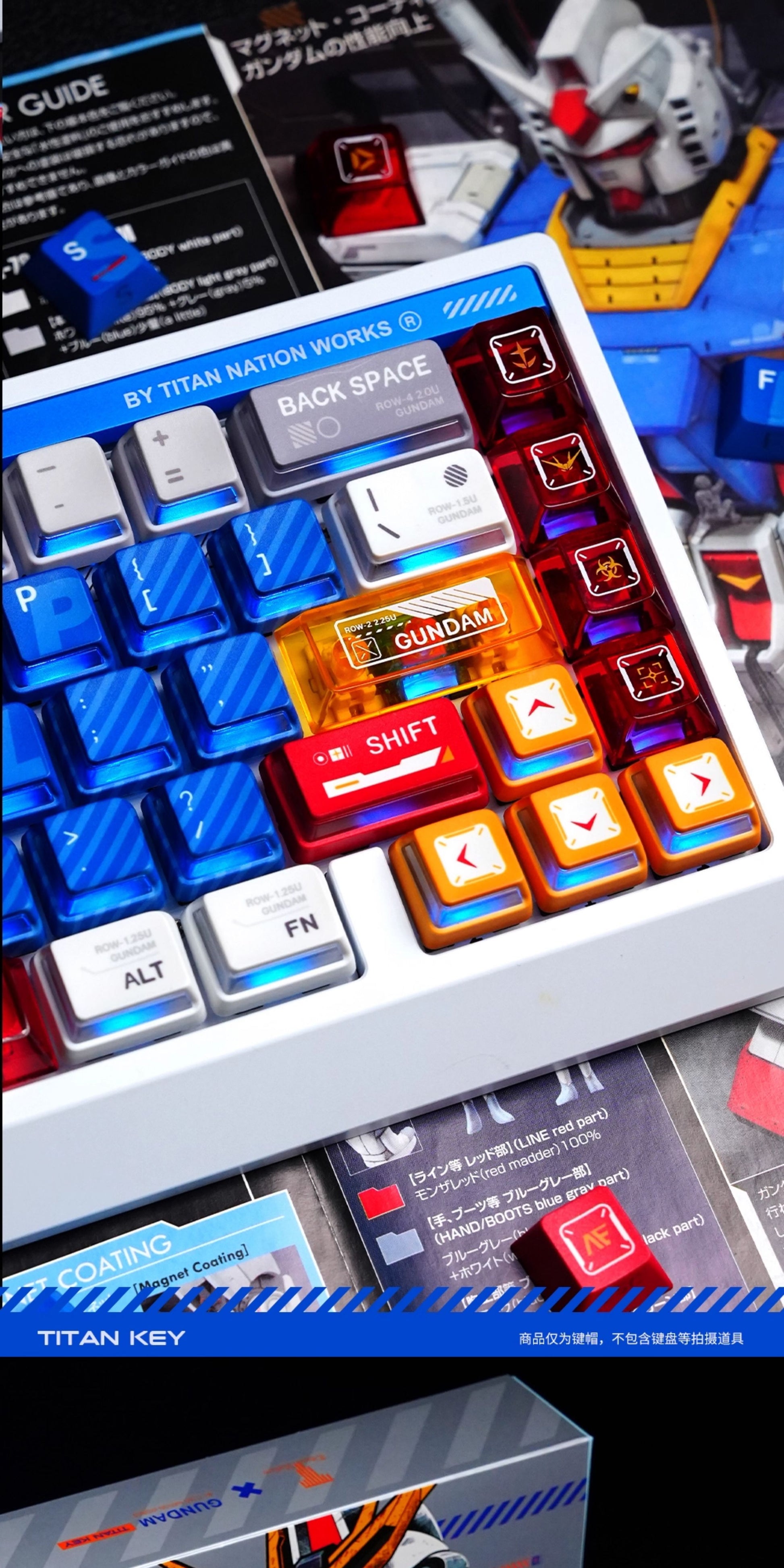 AiFei Titan Nation Gundam V2 Keycaps Nuclear Side-Transparent PBT - Titan Nation