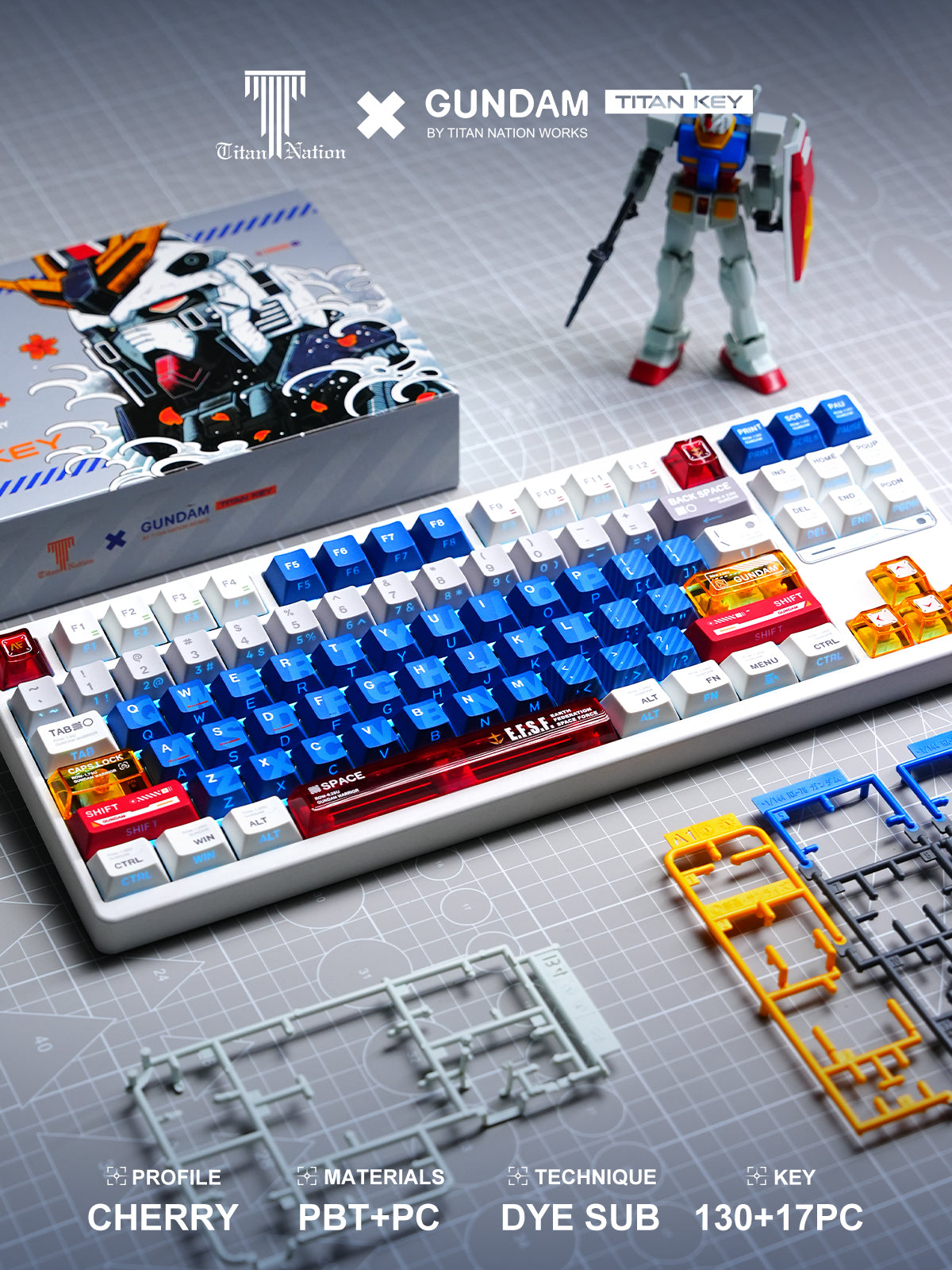 Titan Nation Gundam V2 Keycaps Nuclear Side-Transparent PBT