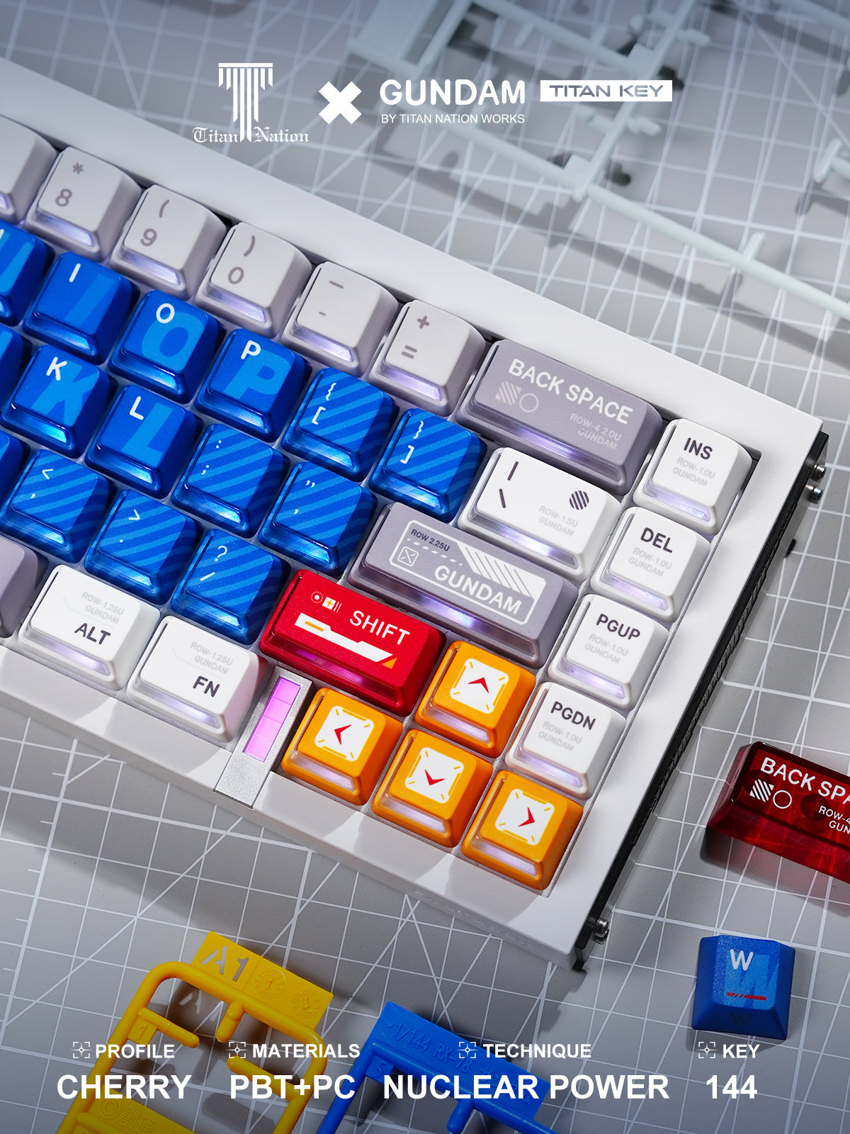 Titan Nation Gundam V2 Keycaps Nuclear Side-Transparent PBT