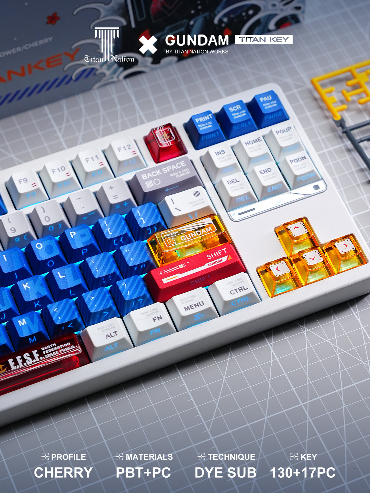 Titan Nation Gundam V2 Keycaps Nuclear Side-Transparent PBT