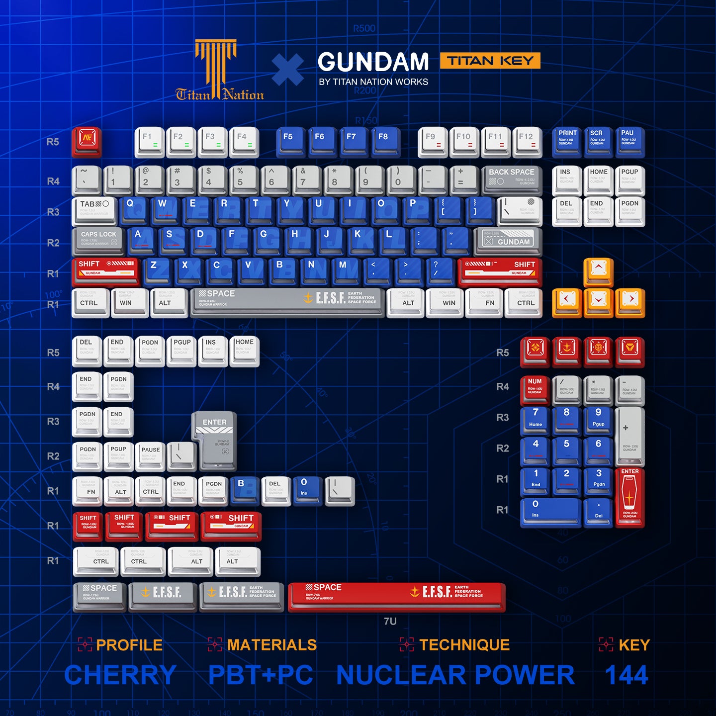 Titan Nation Gundam V2 Keycaps Nuclear Side-Transparent PBT