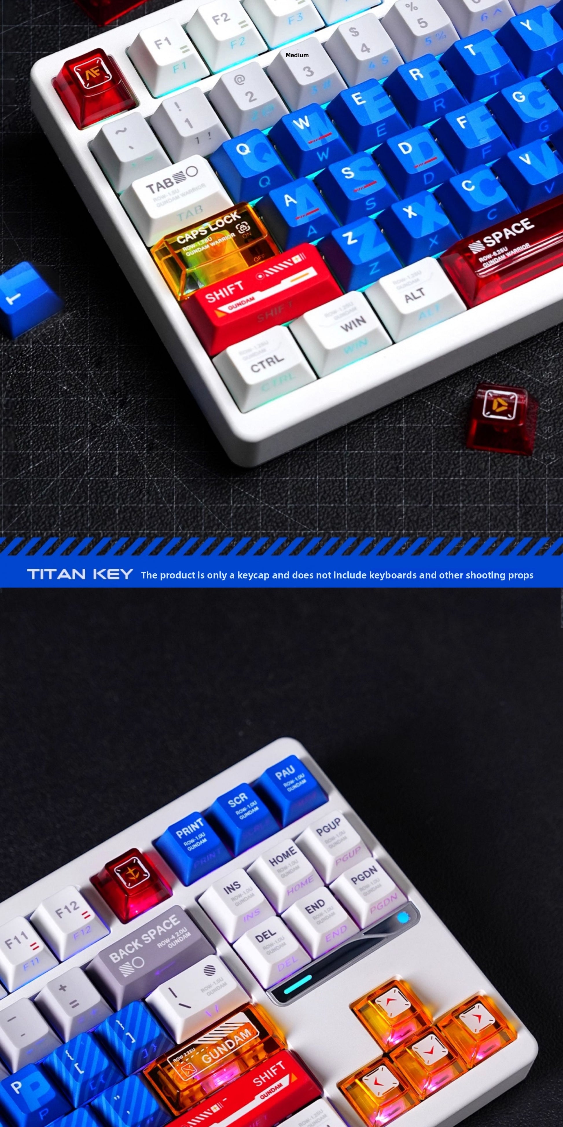 AiFei Titan Nation Gundam V2 Keycaps Nuclear Side-Transparent PBT - Titan Nation