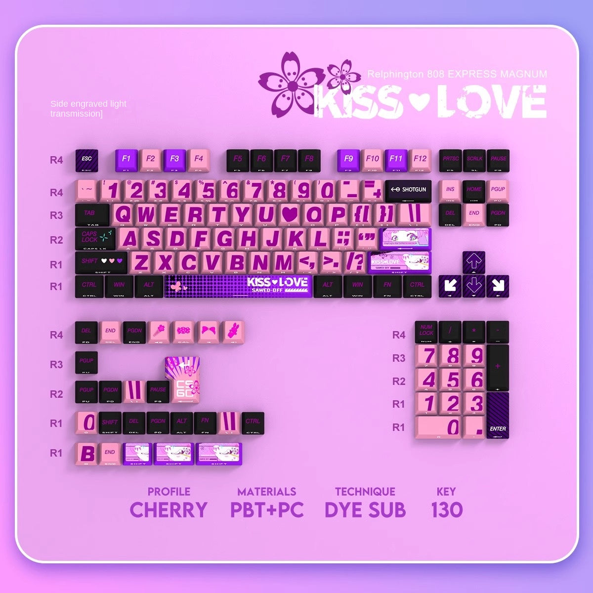 CSGO Kiss Love Custom PBT Keycaps Set mechanical keyboards layout Compatible with Keychron K7