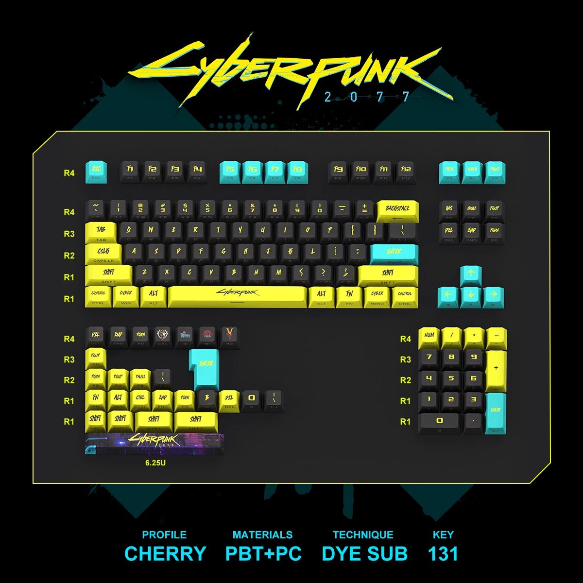 CYBER PUNK Aluminum keycap　セット Custom Cyberpunk Keycaps Set mechanical keyboards layout