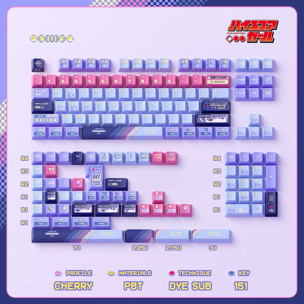 High Score Girl Keycaps Set  mechanical keyboards layout Compatible with Keychron K3