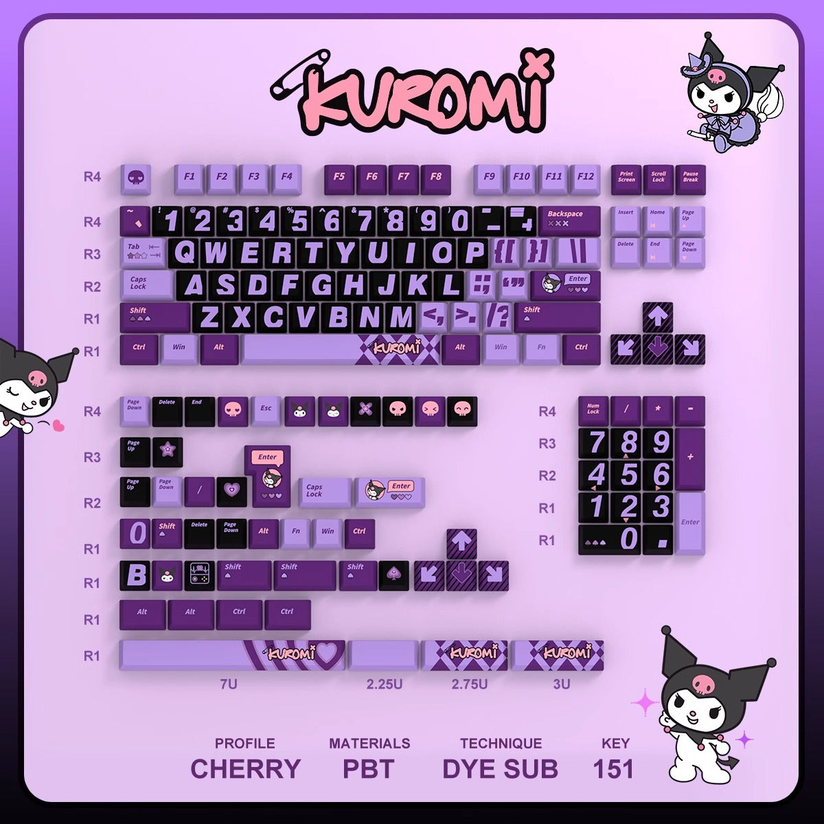 Kuromi Keycap Set keyboards layout compatible with wooting68