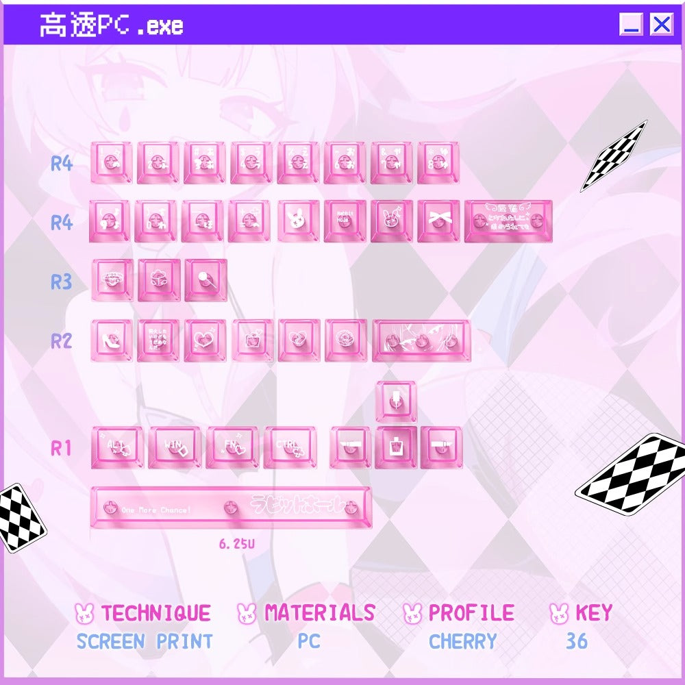 Rabbit Hole Keycaps are compatible with various mechanical keyboards, supporting both ANSI and ISO layouts. They are suitable for keyboards such as the Wooting 60HE, AL65, MAD60HE, and ACE60 gaming keyboards.