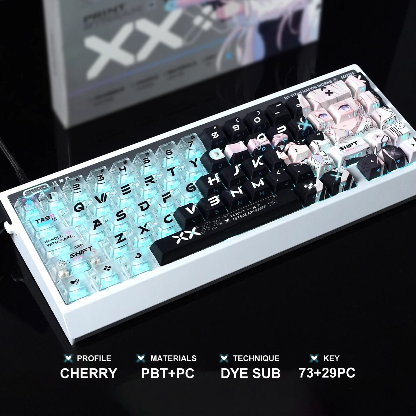 Printstream Girl Keycaps Compatible with Wooting 60HE, MAD60HE, ACE60, ATK EDGE60, FUN60, WIN60, LUCKY 65, IPI65, REAL67, XTRFY K5, TITAN68, ACE68, MAD68HE, MADE68, HERO68, NANO68, FIRE68, MIG68, and ATK RS6.