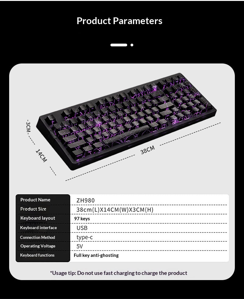 ZH980 Black Transparent Spider-Web Mechanical Keyboard | Gaming