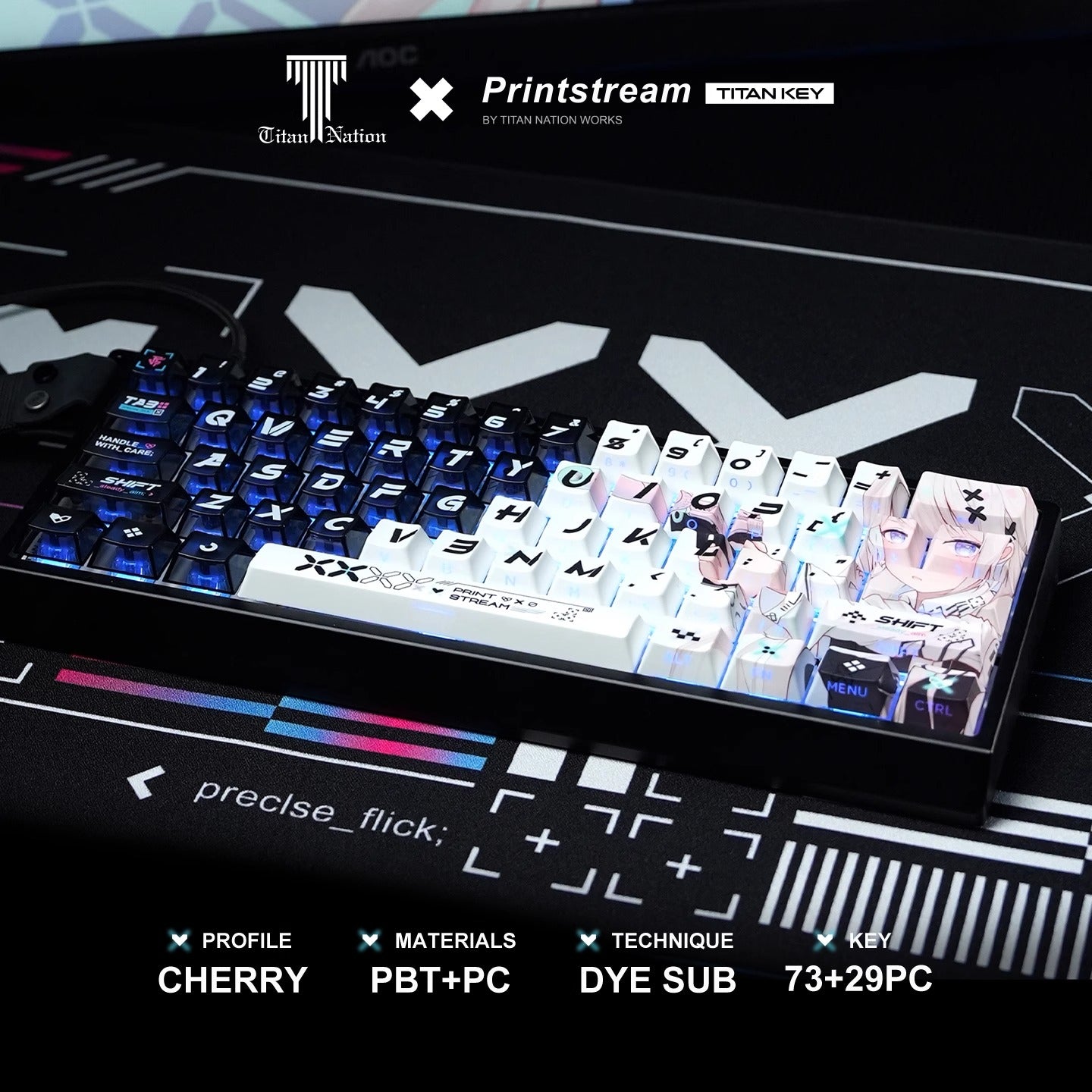Printstream Girl Keycaps Compatible with Wooting 60HE, MAD60HE, ACE60, ATK EDGE60, FUN60, WIN60, LUCKY 65, IPI65, REAL67, XTRFY K5, TITAN68, ACE68, MAD68HE, MADE68, HERO68, NANO68, FIRE68, MIG68, and ATK RS6.