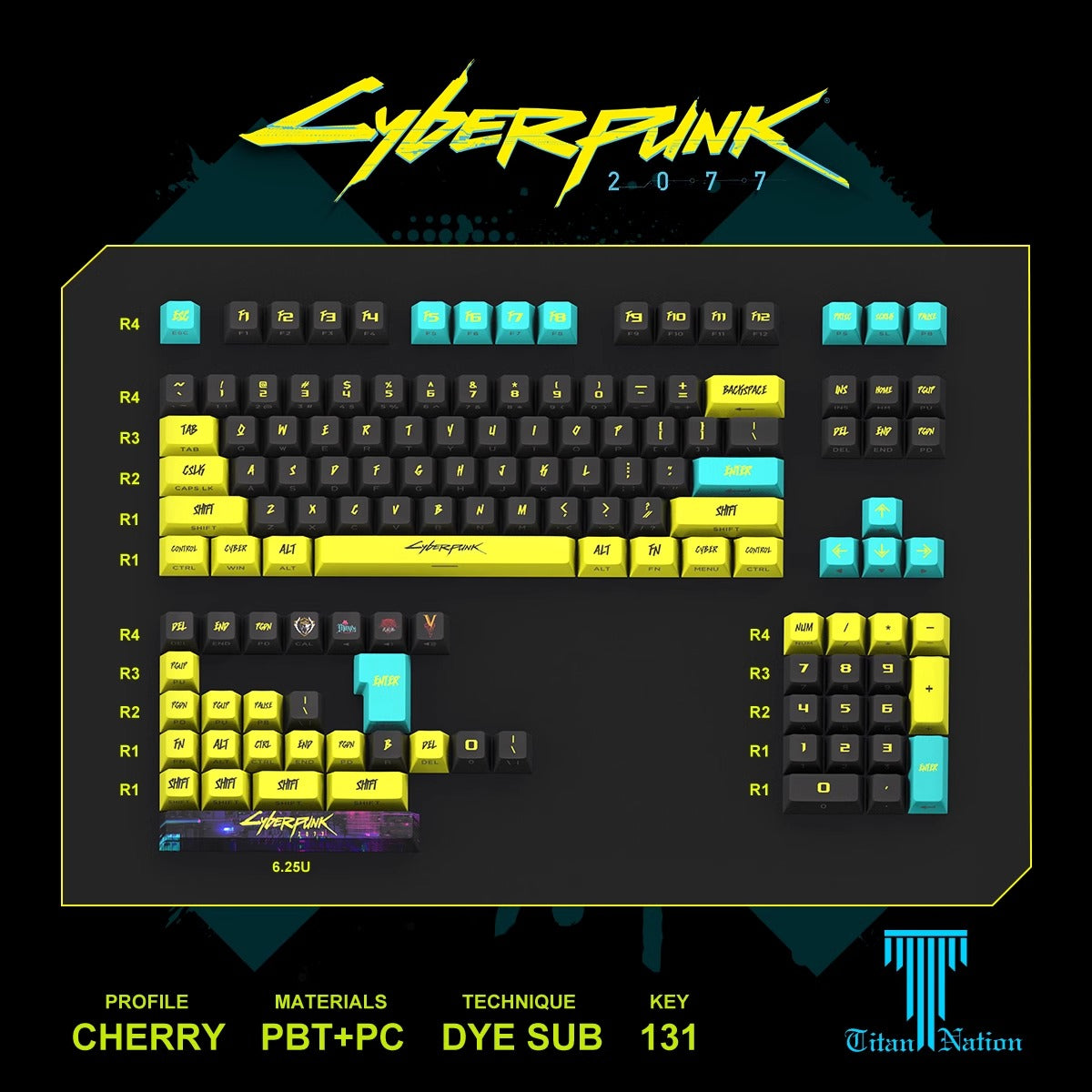 Custom Cyberpunk Keycaps Set mechanical keyboards layout Compatible with NuPhy Halo75