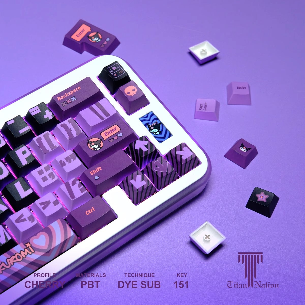 Kuromi Keycap Set keyboards layout compatible with NuPhy Halo75