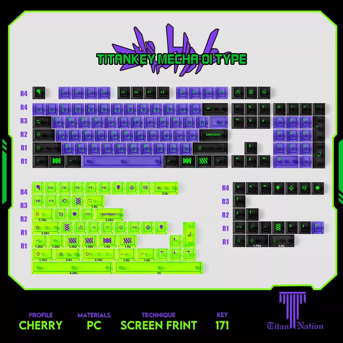 EVA-01 Anime Custom Keycaps set mechanical keyboards layout Compatible with NuPhy Air75