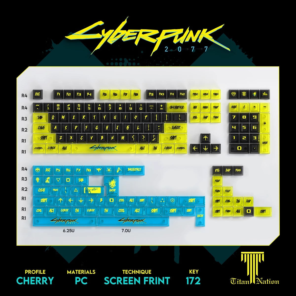 Custom Cyberpunk Keycaps Set mechanical keyboards layout Compatible with Keychron K1