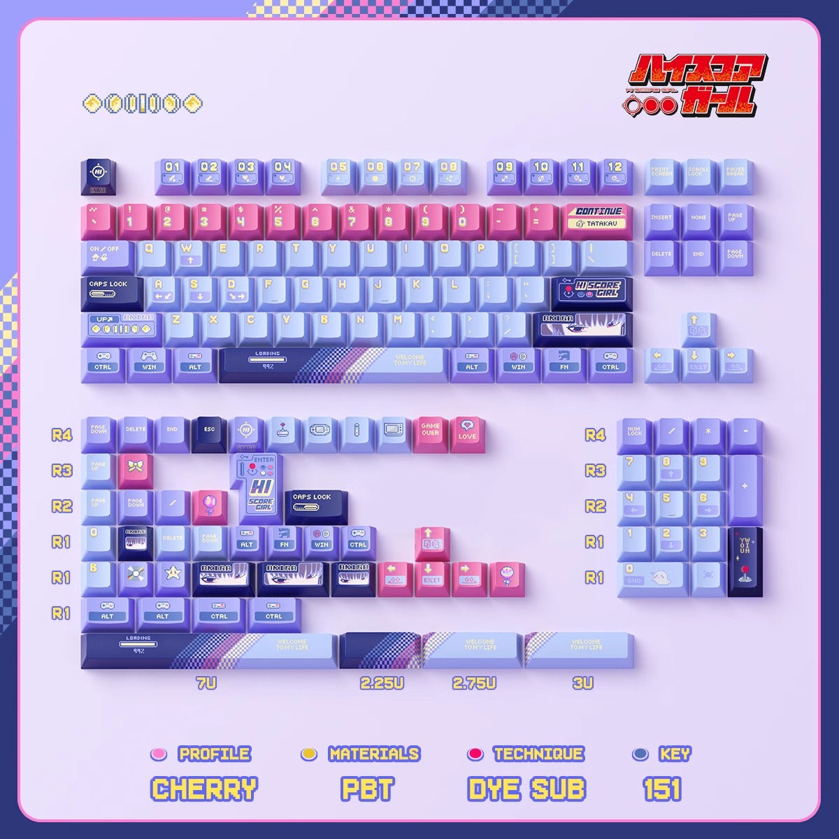 High Score Girl Keycaps Set  mechanical keyboards layout Compatible with Wooting 80 HE