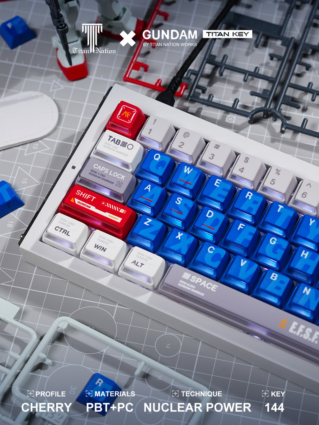 AiFei Titan Nation Gundam V2 Keycaps Nuclear Side-Transparent PBT