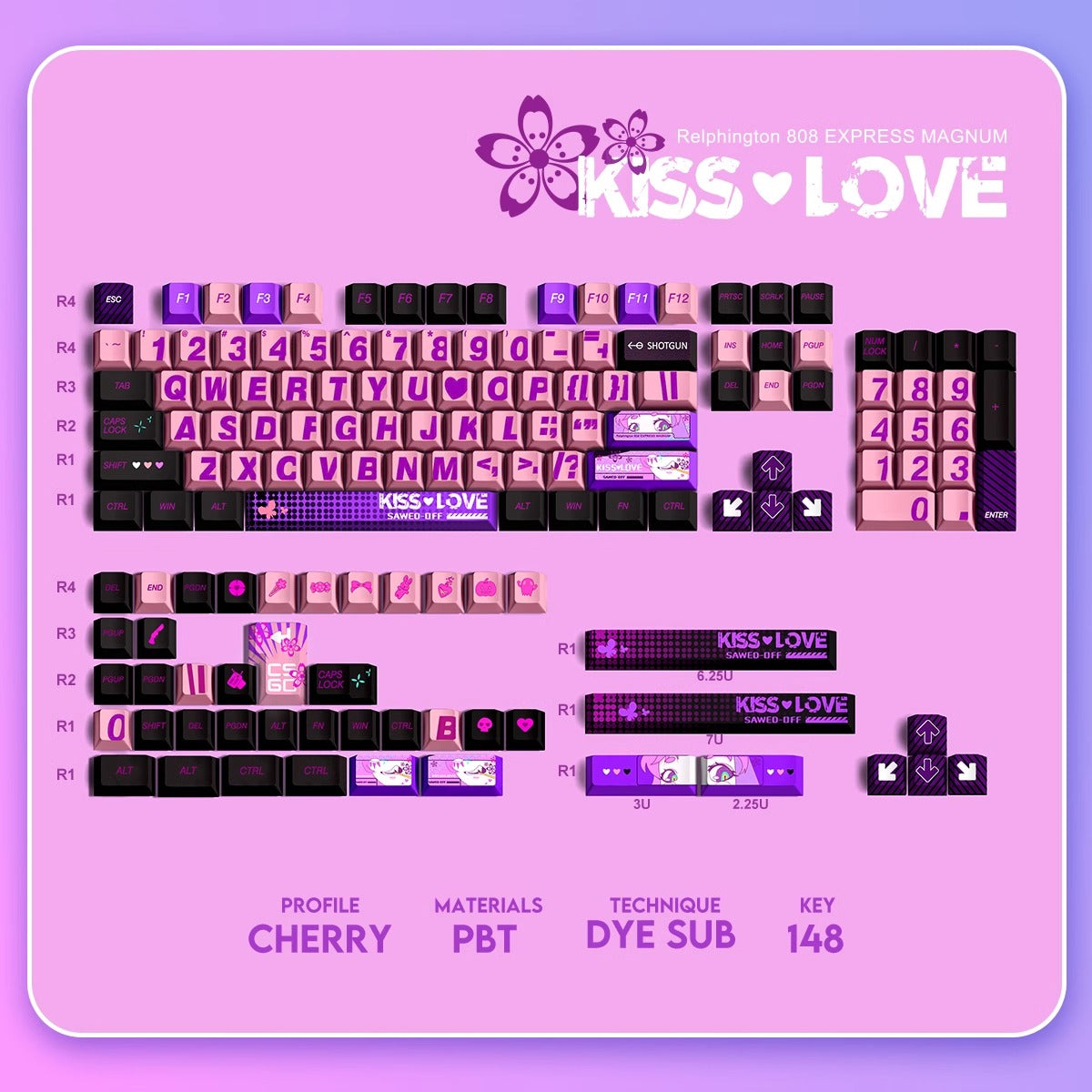 CSGO Kiss Love Custom PBT Keycaps Set mechanical keyboards layout Compatible with Keychron K3