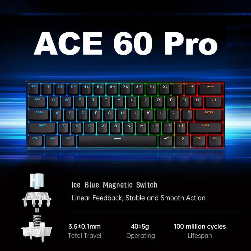 MCHOSE ace 60 pro美品ラピトリ0.01mm AP0.1mm 8k MCHOSE Ace 60 Hall Effect Magnetic Switch Gaming Keyboard