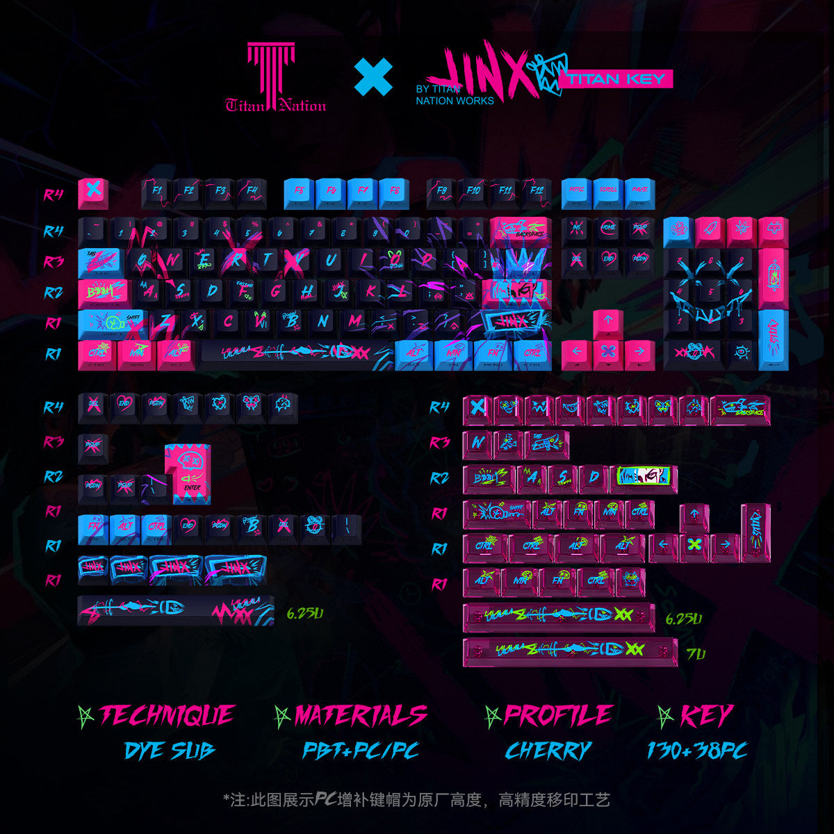 Arcane Jinx Keycaps - Titan Nation