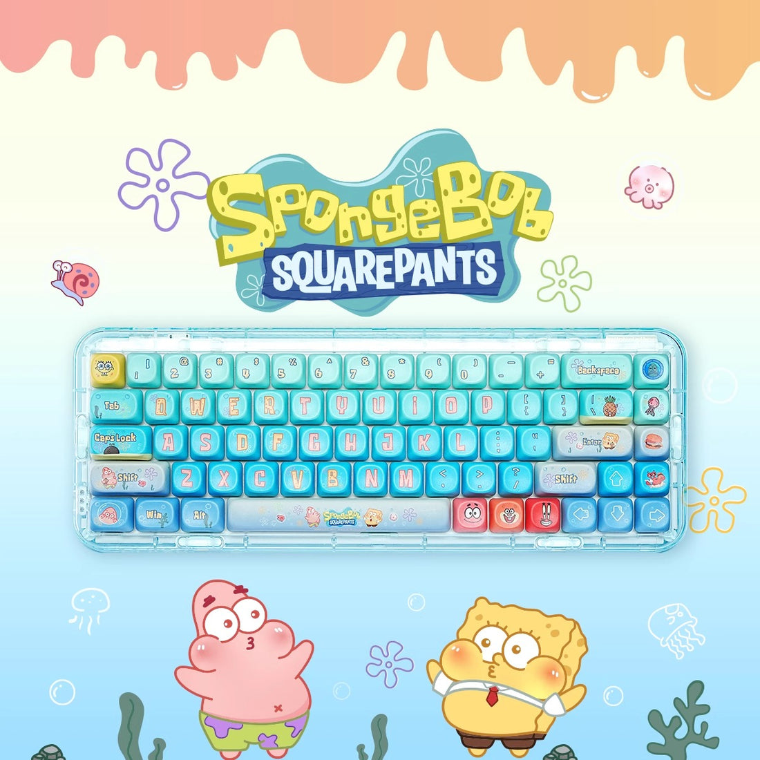 Spongebob Anime PBT Keycaps Set  mechanical keyboards layout Compatible with Wooting 60HE