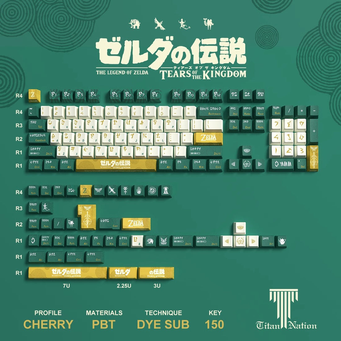 Zelda PBT Keycaps Set  mechanical keyboards layout Compatible with Wooting 60HE