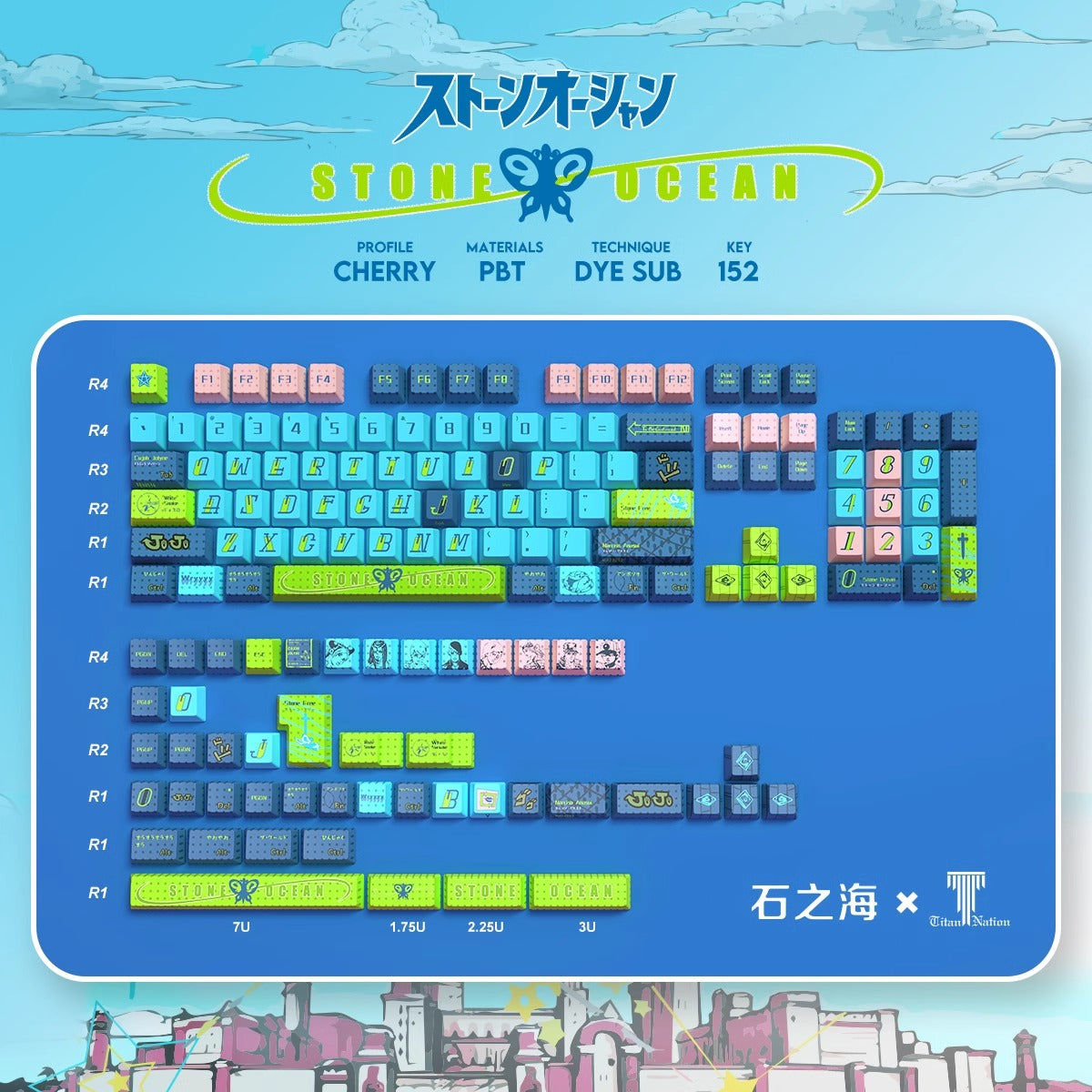 JOJO Stone Ocean Anime Keycap Set  Compatible with Keychron K8