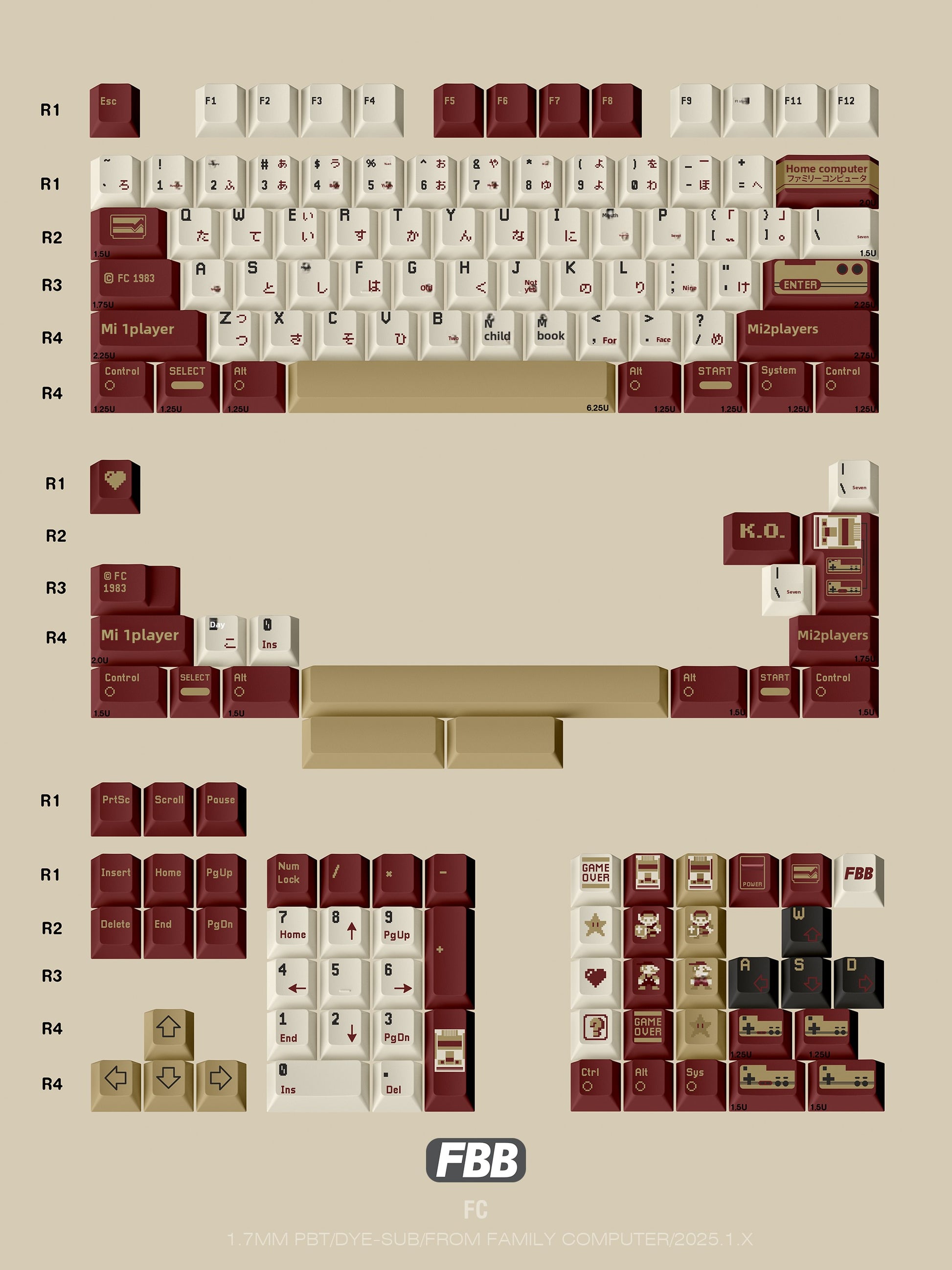 FBB Original SFC 1990 Keycaps – Custom PBT Dye-Sub Set for 87-Key NGC - Titan Nation