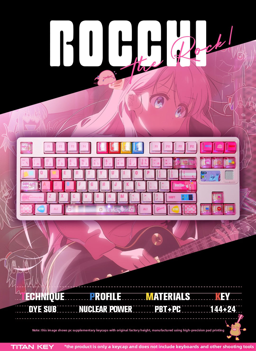Titan Nation Bocchi the Rock Pochi-chan Keycaps – Pink PBT Set - Titan Nation