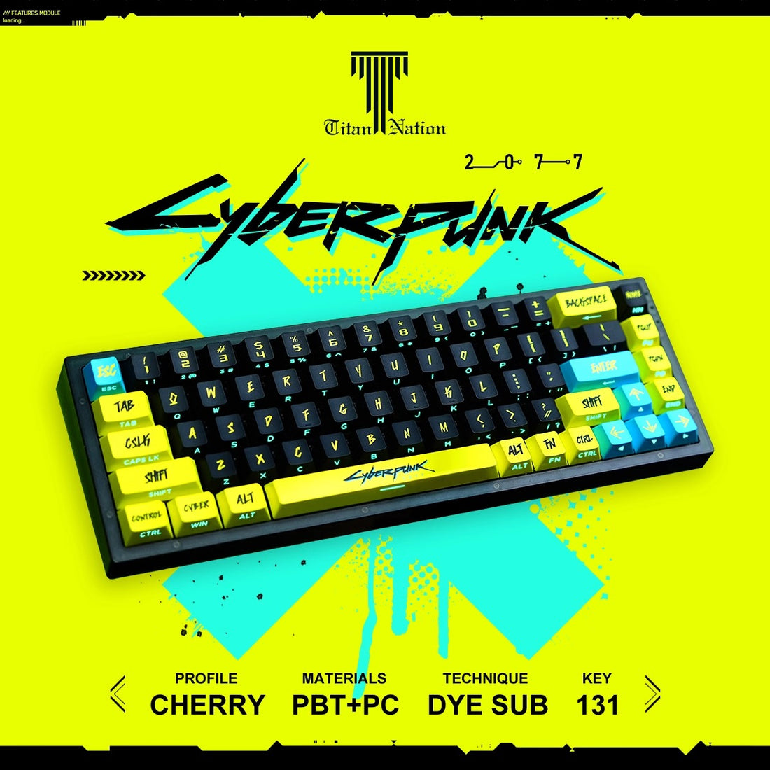 Custom Cyberpunk Keycaps Set mechanical keyboards layout Compatible with Wooting 60HE